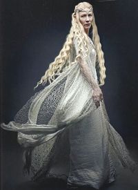 Cate Blanchett played Galadriel in the Lord of the Rings movie trilogy. This gown features a bead embroidered lace gown. In places - the lace is almost spidery and adds to the overall ethereal effect. The costume designers are Ngila Dickson and Richard Taylor. #film #costumes #LOTR #beadembroidery