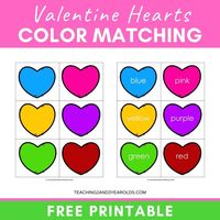 Matching Hearts Valentine Color Sorting Printable