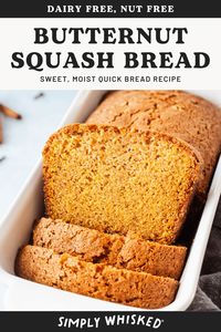 This butternut squash bread is a beautiful shade of yellow and your typical comfort food. It's sweet and moist and every other wonderful thing you can think of when it comes to quick breads!