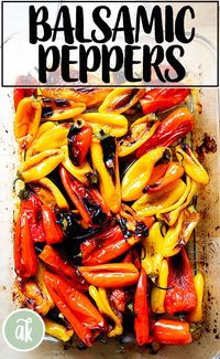 Meet your new favorite party trick: 4-ingredient balsamic-roasted mini peppers. They roast at high heat and emerge blistered at the edges, tasting sweet but with the right amount of bite thanks to the balsamic. What I love about them is that because they are small, there's no peeling or seeding: just dress, roast, and serve. #peppers #simple #roasted #balsamic #summer #appetizer #sidedish