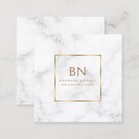 Minimalist White Marble Gold Monogram Square Business Card | Zazzle