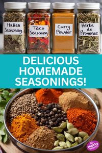 Frustrated with store-bought seasonings? I share my favorite homemade seasonings recipes that'll revolutionize your cooking! From essential seasonings like salt to flavorful chili and Italian blends, these easy mixes are perfect for every dish. Learn to make dry spices and sauces using herbs from garden. Great for personal use or as DIY gifts! Save this pin to spice up your meals with homemade spices and seasonings!