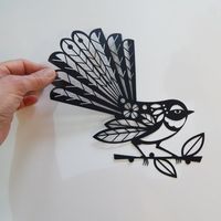 New Zealand, fantail, black, paper cut