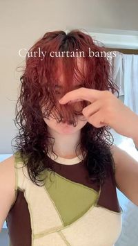 Strawberry_notshortcake on Instagram: "No matter what people say I’ll always love curly curtain bangs . . . . #fy #fyp #fypage #explore #explorepage #ep • #curly #curls #curlywolfcut #curlybangs #curlycurtainbangs #curtainbangs #wolfcut #tutorial #curtainbangstutorial #curlyhair #curlyhairstyles #hair #haircut #cut #chop #redhair #redcurls #redcurlyhair"