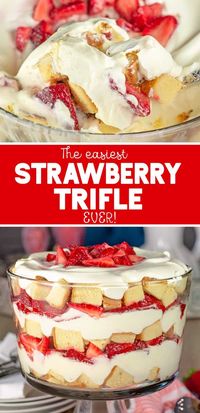 Strawberry Trifle Recipe: The sweet strawberries, creamy pudding and pound cake really come together and scream deliciousness in this super easy strawberry trifle recipe.