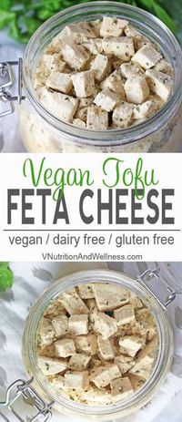 Tofu Feta | This vegan Tofu Feta is a perfect snack on its own or to add to salads or sandwiches for some tangy flavor. vegan cheese, feta, dairy-free, gluten-free, vegan cheese recipe via @VNutritionist