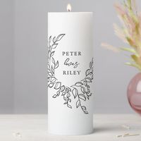 Simple Love Script Botanical Wreath Couples Pillar Candle