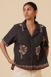 Farin Black Signature Palm Hand Block-Printed Cotton Everyday Summer Shirt – The Summer House