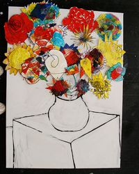 Teacher Gift: I love the idea of each child contributing a flower they've each painted and combining it in one piece as gift.