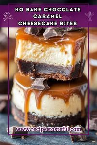 Indulge in these delightful No Bake Chocolate Caramel Cheesecake Bites that combine a rich chocolate cookie crust with creamy cheesecake layers, swirled with chocolate and caramel. Perfect for any occasion!