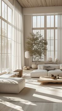 Minimalist living room with neutral tones, 3d visualization