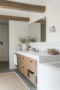 ♥ Dreaming of a cozy sanctuary? Dive into this small Scandinavian Bathroom for design inspiration! Embrace the minimalist charm of white tones, rustic accents, and Scandinavian decor. Perfect for a modern and inviting atmosphere 🛁✨ #ScandinavianBathroom #BathroomDesign #HomeDecor