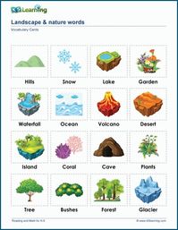 Learn nature words with these vocabulary cards and cut and paste worksheets. Free | Worksheets | Vocabulary | Printable.