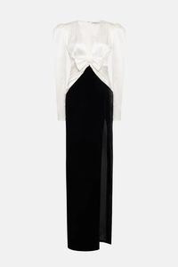 VELVET AND SILK SATIN DRESS WITH BOW AND SPLIT – Alessandra Rich