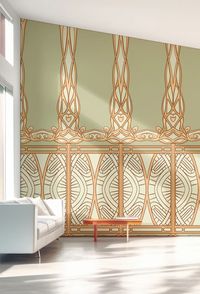 Introducing the Art Nouveau Panel, the perfect addition to your dining room, hallway, or even as an accent wall! With a green hue, this designer mural is sure to add a vintage vibe to your space. Plus, it has a light feel that will make your room feel airy and spacious. Whether you're looking for a trendy accent piece or a way to add some personality to your space, the Art Nouveau Panel is the perfect choice.