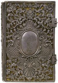 New Testament,  silver scrollwork binding on black leather, 1710