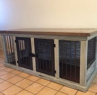 Want to get rid of the ugly dog crate or dog bed and replace it with a beautiful handcrafted piece of dog kennel furniture? We've added a new dog kennel design to our lineup! Shabby rustic finish with stain top, per custom request. Can also be ordered with a stain or painted finish.