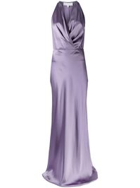 draped halterneck gown dress from MICHELLE MASON featuring light purple, silk, draped detailing, halterneck, sleeveless and floor-length.