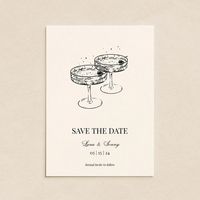 Whimsical Hand Drawn Champagne Save the Date Card With Photo Printable Invite Editable Template Wedding Club French Inspired - Etsy