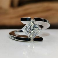 Tension Set Princess Cut Moissanite Ring Bypass Engagement Ring Women Gold Ring