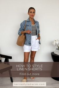 Looking for linen shorts outfit ideas? Visit Karina Style Diaries to learn How to Style Linen Shorts: Everyday Outfit Ideas I Love. Our linen shorts styling tips will help you elevate your style with chic white linen shorts outfits. Discover the versatility of this timeless bottom wear and explore ways to style linen shorts. Dive into our collection for women's outfit inspiration, featuring shorts outfit ideas for summer and spring outfit inspo. Don't miss our tips on linen short fashion!