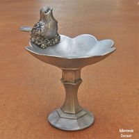 Faux Pewter Bird and Flowers Pedestal Bowl - Morena's Corner