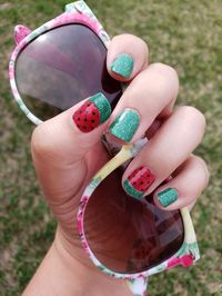 Watermelon color nails and design with Color Street. Wisteria Lane and Queen of Green.