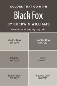 Colors that complement Black Fox SW 7020 by Sherwin Williams are crucial because they help create a balanced and harmonious look in any space. When decorating, choosing the right colors to pair with Black Fox, a deep charcoal with a hint of brown, ensures that the room feels cohesive and thoughtfully designed. These complementary colors range from lighter grays to deeper hues, each adding its flavor to the mix.