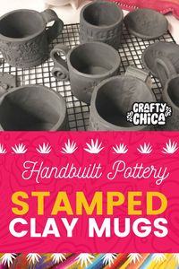 Handbuilt pottery is so fun! Check out my tutorial for these stamped clay mugs - great handbuilt pottery ideas to try! Awesome for beginning ceramics!