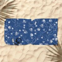 Flowers in knots pattern. floral, minimal, spring, blue, blue-white, indigo, navy. Beach Towel