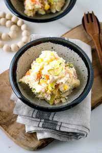 A classic, home cooked dish for over one hundred years, Japanese Potato Salad is distinct because of its colorful addition of fresh vegetables, creamy texture, and rounded flavor. It's the ultimate crowd-pleaser! #japanese #potatosalad | Easy Japanese Recipes at JustOneCookbook.com