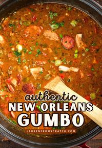 Make rich and flavorful Louisiana gumbo with this authentic Cajun recipe. It uses a dark roux, the holy trinity, and a perfect blend of spices to create a dish that’s full of depth and the flavor of New Orleans. Perfect for anyone looking to enjoy a true taste of Cajun cuisine. Find more authentic Louisiana recipes at LaurenFromScratch.com!