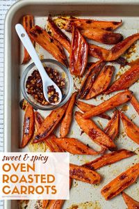 These sweet & spicy Oven Roasted Carrots (w/maple syrup & crushed red pepper) are fork tender with caramelized edges. There is no better way to eat carrots!