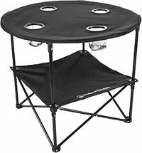 Wakeman Camping Table - 2-Tier Folding Table with 4 Cupholders and Carry Bag for Picnic, Tailgate, Beach, or Camp - Camping Gear Outdoors (Black)