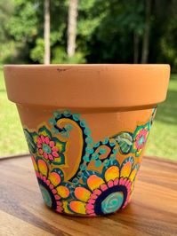 Terracotta Hand Painted Pot Neon Whimsy 5 Inch - Etsy