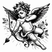 In tattoos, Cupid often symbolizes love and passion. Depicted as a winged child with a bow and arrows, Cupid is associated with causing romantic feelings or attraction. A tattoo of Cupid can represent romantic emotions, desires for love, or a belief in fate's role in personal relationships.