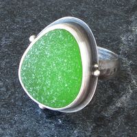 Sea Glass Jewelry Sea Glass Ring in Emerald Lime Green Beach Glass Ring