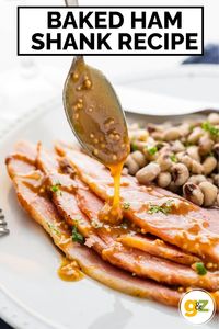 Want an easy baked ham shank recipe with an irresistible brown sugar-mustard glaze? This simple recipe has only five ingredients, and one of them is water. Use a ham shank or butt portion to make a satisfying meal for the whole family. This feeds a crowd and is perfect for holidays like Thanksgiving, Christmas and Easter, but it's easy enough for everyday meals.