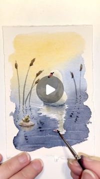 Swan watercolour using mainly raw sienna, ultramarine and indigo. If you want to try this it helps to paint the first layer very wet so y... | Instagram