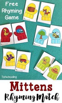 FREE Rhyming matching activity with mittens. Great winter learning for preschoolers and kindergarten. Preschool Learning, Preschool Classroom, Learning Activities, Kindergarten Literacy, Classroom Activities, Teaching, Rhyming Activities, Winter Activities, Phonics