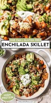 This ground beef enchilada skillet has all of the flavors of enchiladas that you love in an easy one-pan meal! It's gluten-free and can be modified to be paleo and AIP.