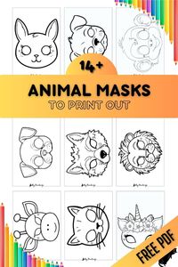 Free tamplates of animal masks for kids witg free printables PDF for everyone. Masks of cats, dogs, lions, birds, and a lot more.