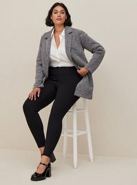 FIT Model is 5'10” wearing size 12. Mid-rise. Skinny fit from hip to ankle with a little room at the ankle. Inseams: Ex-Short 26”, Short 28”, Regular 30”, Tall 32”, Ex-Tall 34”. MATERIALS + CARE Studio Luxe Ponte knit fabric: Our signature work (any) wear fabric with office-approved tailoring, WFH stretch and comfort, and curve-loving hold. Plus, it’s machine washable! Stretch level: Maximum. Wrinkle resistant. 68% rayon, 28% nylon, 4% spandex. Machine wash cold. Line dry. Imported. DETAILS 5-po