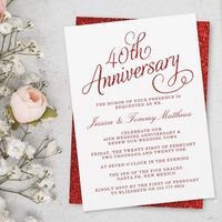 Celebrate in style with these trendy 40th wedding anniversary party invitations. The example wording is easy to personalize and matching party items can be found in the collection.