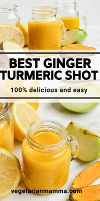 This Ginger Turmeric Shot is so good for you, as well as being a tasty spicy hit of flavor. Use your blender to easily whip up this delicious shot. #gingerturmericshot #ginger #turmeric #healthydrink