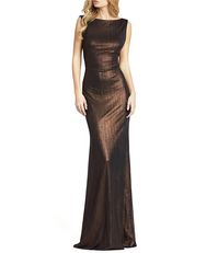 Mac Duggal Metallic Boat Neck Sleeveless Cowl Open Back Detail Mermaid Gown | Dillard's