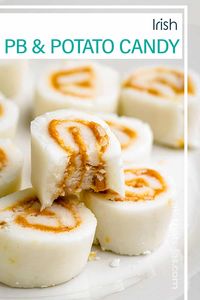 This simple Peanut Butter Potato Candy is an old fashioned Irish treat made with only 3 ingredients, it's gluten-free and doesn't require any baking! | allthatsjas.com | #nobake #irish #candy #glutenfree #potato #peanutbutter #StPatricksDay #dessert #easy #vegan #vegetarian #allthatsjas #recipes #simple #recipeofthemonth