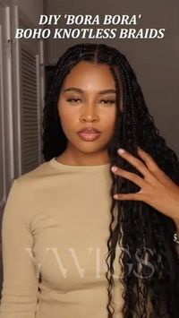 DIY your bora bora boho knotless braids with double-drawn water wave human hair. #bohoknotlessbraids #boraborabraids