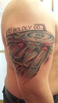 Tattoo #3. Star Trek. USS Enterprise NCC-1701D on right arm… 2/28/14