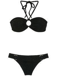 Black bikini set with cut details from Amir Slama featuring spaghetti straps. Please note this item has a brazilian cut.